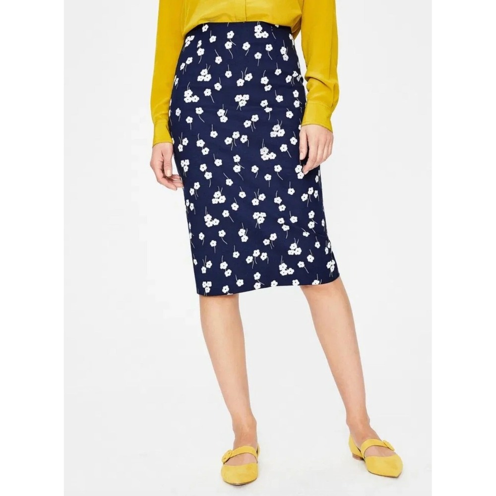 Boden Skirt Womens 14L Blue Richmond Power Stretch Pencil Floral Daisy Preppy